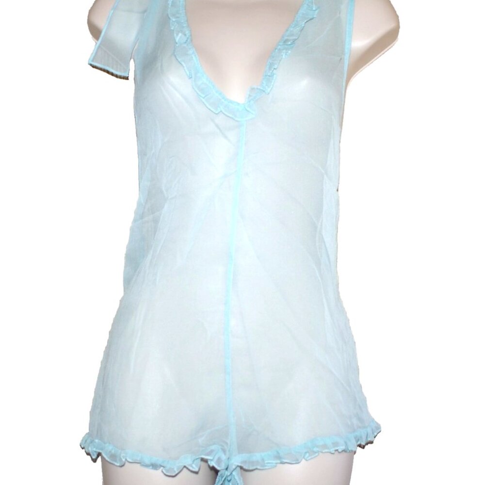 Zinke Blue Chemise with Sheer V-Neck Design size Large